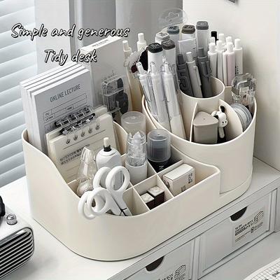 Multi-Functional 2-in-1 Desk Organizer Rotating Storage Box Large Capacity Office Supplies Stationery Markers Cosmetic Organizer
