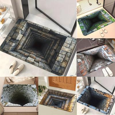3D Visual Effect Door Mat With Stone Well Cave Patterns Non Slip Durable Creative Entrance Rug Indoor Outdoor Home Decor