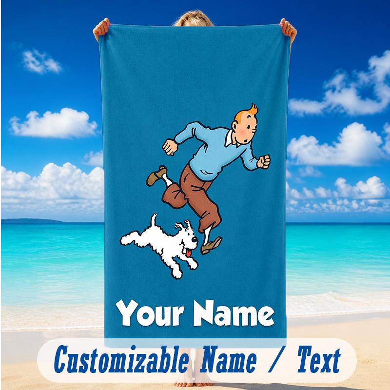 Strandtuch mit individuellem Namen und Text, Schnell trocknendes großes Handtuch für Strand und ZuhauseTintin