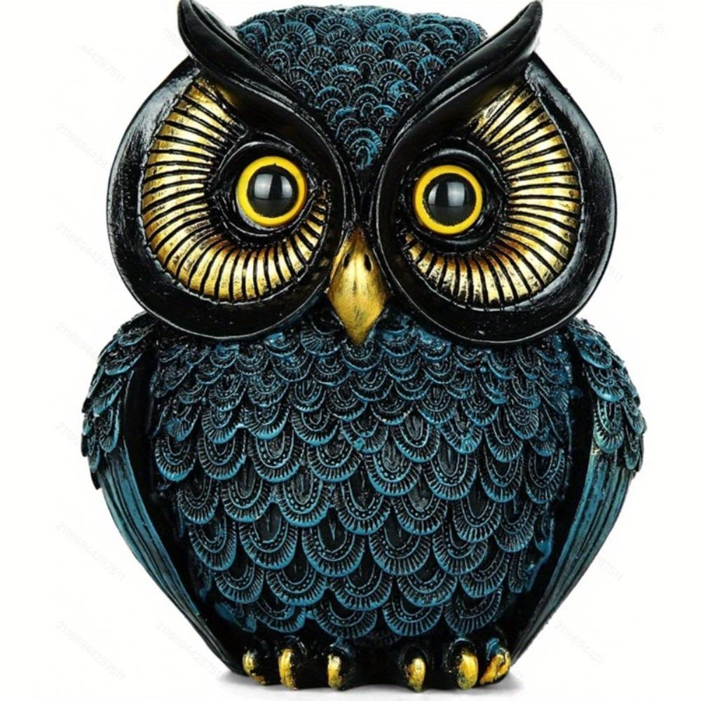 

Crafts Resin Owl Statue Handcrafted Adorable Owl Ornament Vintage Entrance Decoration Entryway Display синій