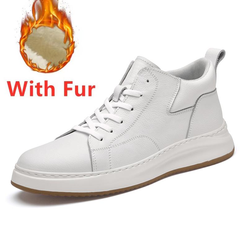Genuine Leather Men's Autumn Winter Boots New Trendy All-match Ankle Boots British Style High Top Sneakers Warm Plush Fur Shoes