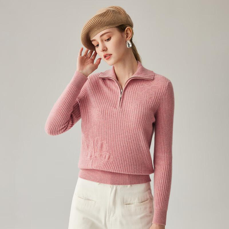 Zhaojun Women's Cashmere Turn-down Collar Cable Knit Sweater