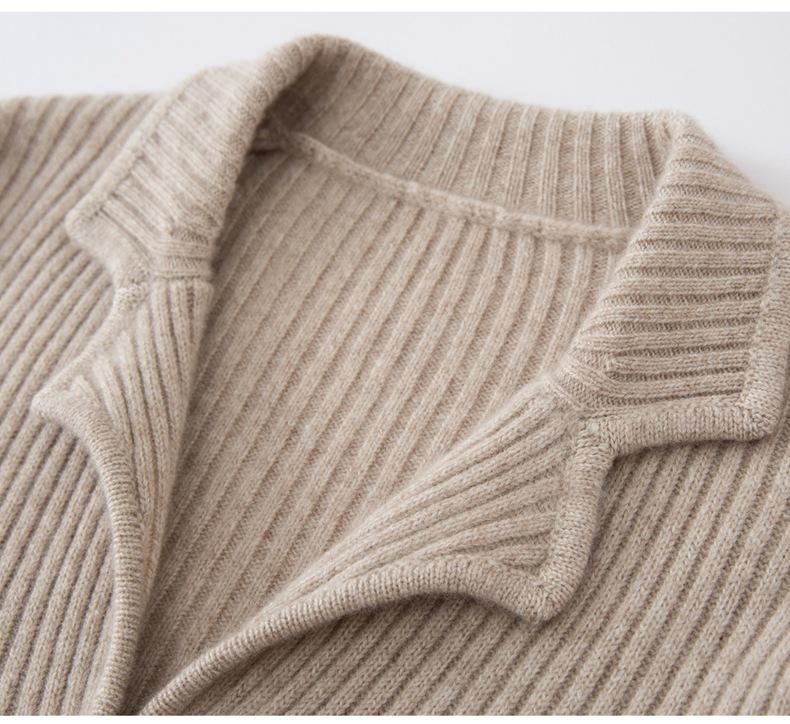 Women's Slim Fit Lapel Cashmere Cardigan - Autumn/Winter 2026 Striped Single-Breasted Elegant Base Layer