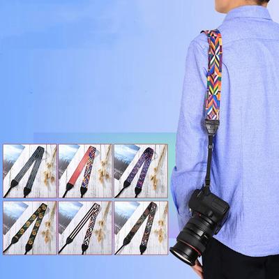 Camera Strap for Men Women Retro Floral Striped Camera Shoulder Strap Leather Cotton Neck Lanyard Camera Accessories