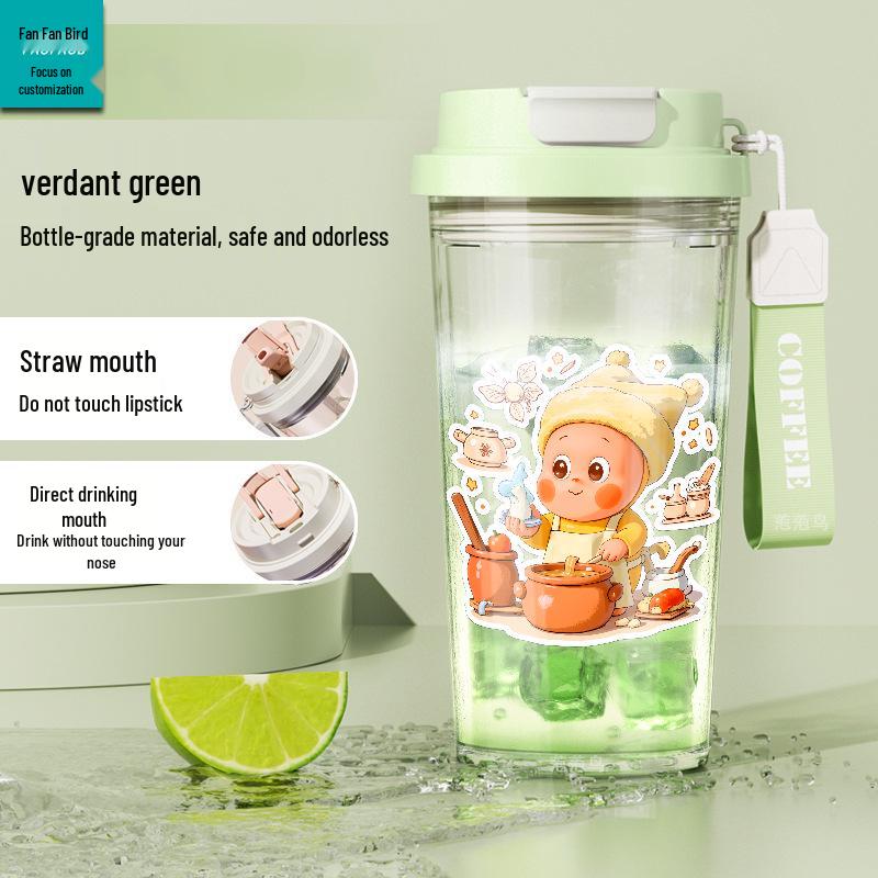 Star People Large Simple Lily Straw Water Cup - High Capacity Plastic Coffee Cup for Girls