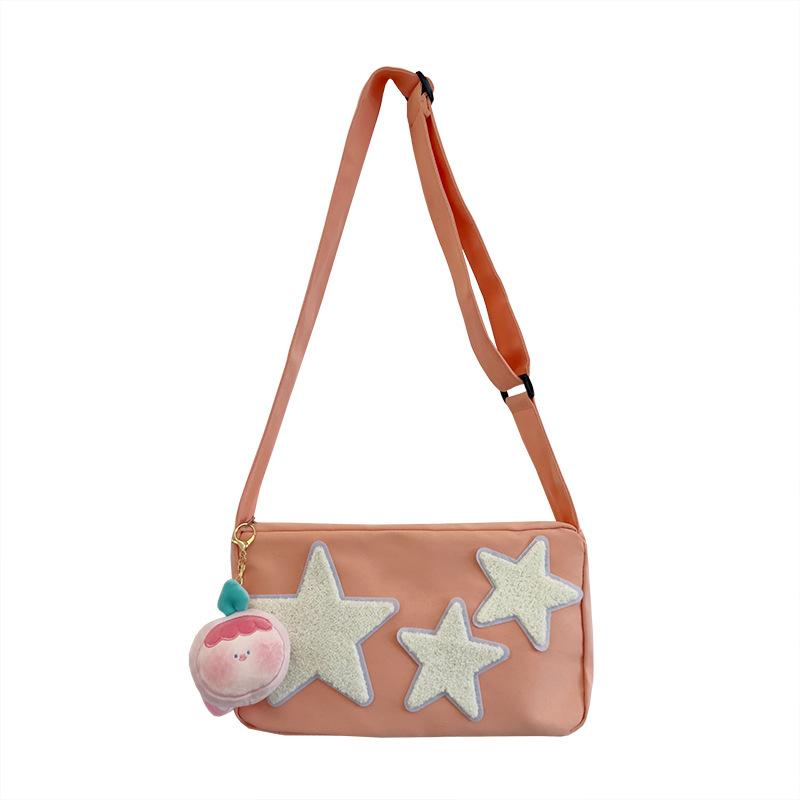 Japanese Cartoon Small Bag Women's New 2025 Mori Fashion Star Splicing Grid Personalized Shoulder Crossbody Small Square Bag