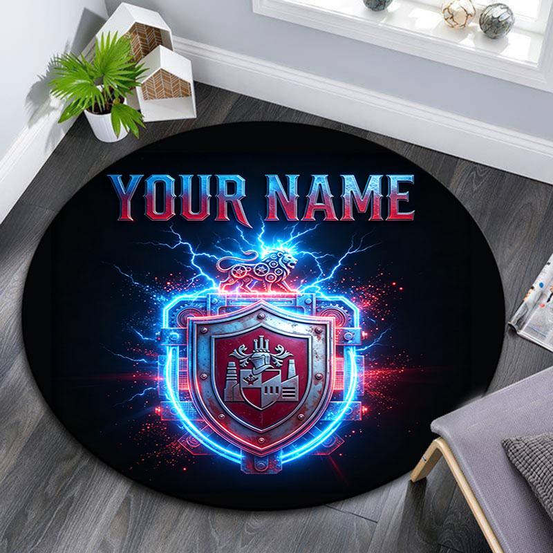 Custom Name,Atlético Madrid pattern round rug,Carpet Rug for Living Room Bedroom Playroom ,Non-slip Floor Mat,Holiday Gifts and Birthday Gifts.