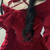 Women's Slightly Tipsy Velvet Halter Dress - Red Holiday Edition