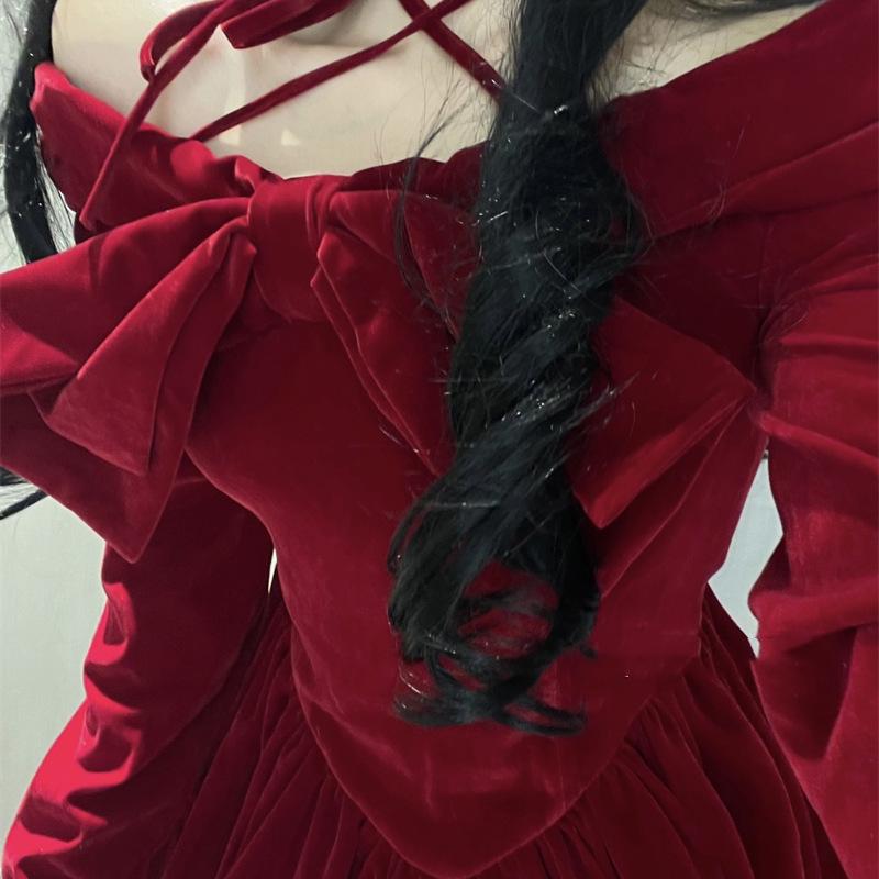 Women's Slightly Tipsy Velvet Halter Dress - Red Holiday Edition