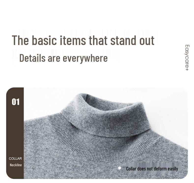 Men's 100% Pure Cashmere High-Neck Sweater - Autumn/Winter White Knit Base Layer