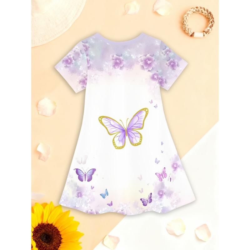Girls' 3D Geometric Dress Pink Short Sleeve 3D Print Summer Daily Holiday Casual Beautiful Kids 3-12 Years Casual Dress