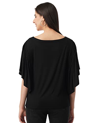 FYLTR Women's Top with Flare Sleeves & Boat Neck | Tops for Women | Tops for Women Western (Black Heart, XL)