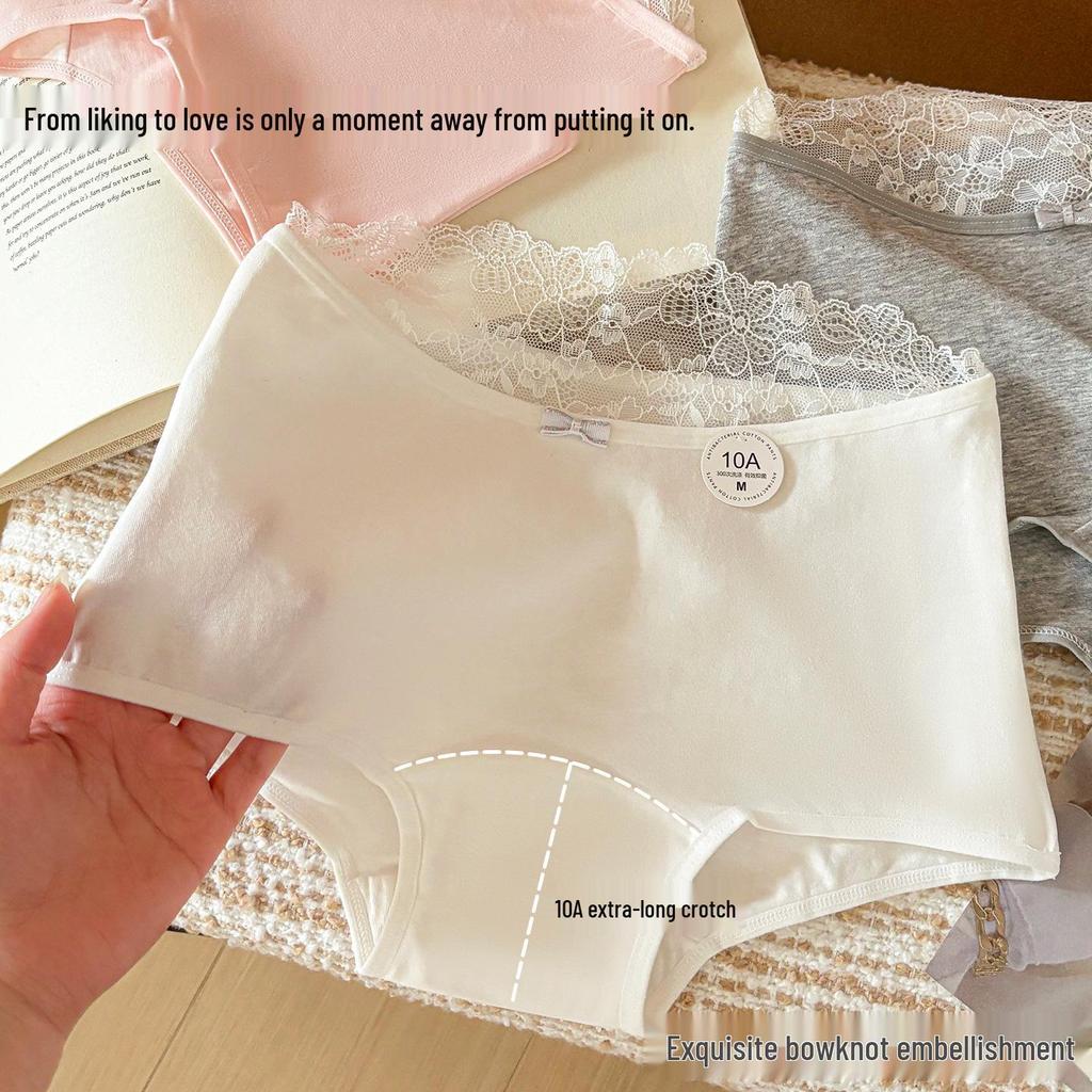 10A Antibacterial Girls' Pure Cotton Mid-Waist Boxer Briefs with Bowknot