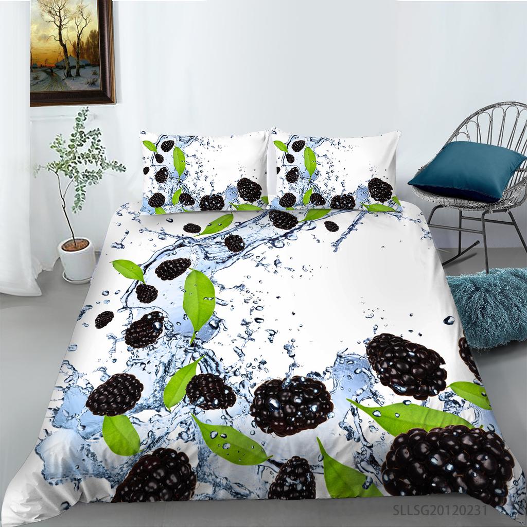Polyester Quilt Cover Pillowcase Three-piece Berry Series Digital Printing