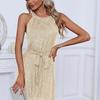 Women Sleeveless Halter Neck Sequin Bodycon Mini Evening Party Dress