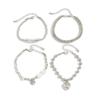 4-piece/set Fashion Imitation Pearl Metal Heart-shaped Pendant Bracelet for Women's Creative Silver Cubic Chain Jewelry
