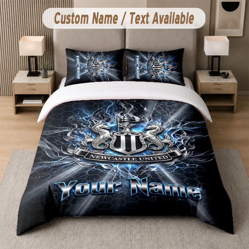 Custom Bedding Set Newcastle United FC Pattern, Print Name Text 1 Duvet Cover Plus 2 Pillowcases Home Textile