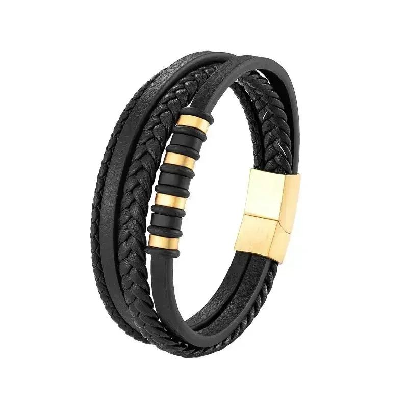Hochwertiges handgeflochtenes Leder Edelstahl Magnetverschluss Armband Herren Charme Mode Lässiger Schmuck Geschenk