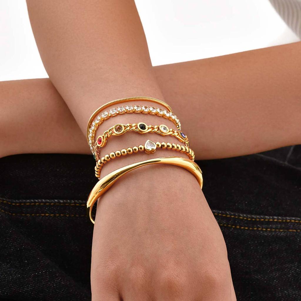 Cubic Zircon Heat Chain Bracelet, Adjustable Gold Plated Stainless Steel Bracelet Cuffs Wristband, Anniversary Gift for Women