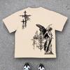 Retro Gothic Tshirt HipHop Streetwear Harajuku Tshirt YK Shirt with Print Casual Loose Streetwear Gender Neutral