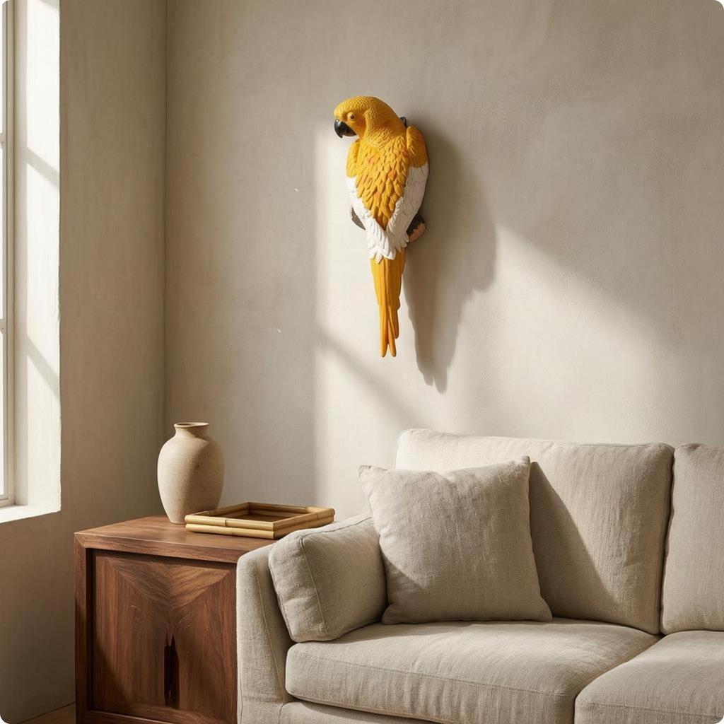 Parrot Wall Sculpture 3D Carved Decor Feather Texture Home Decoration for Living Room,