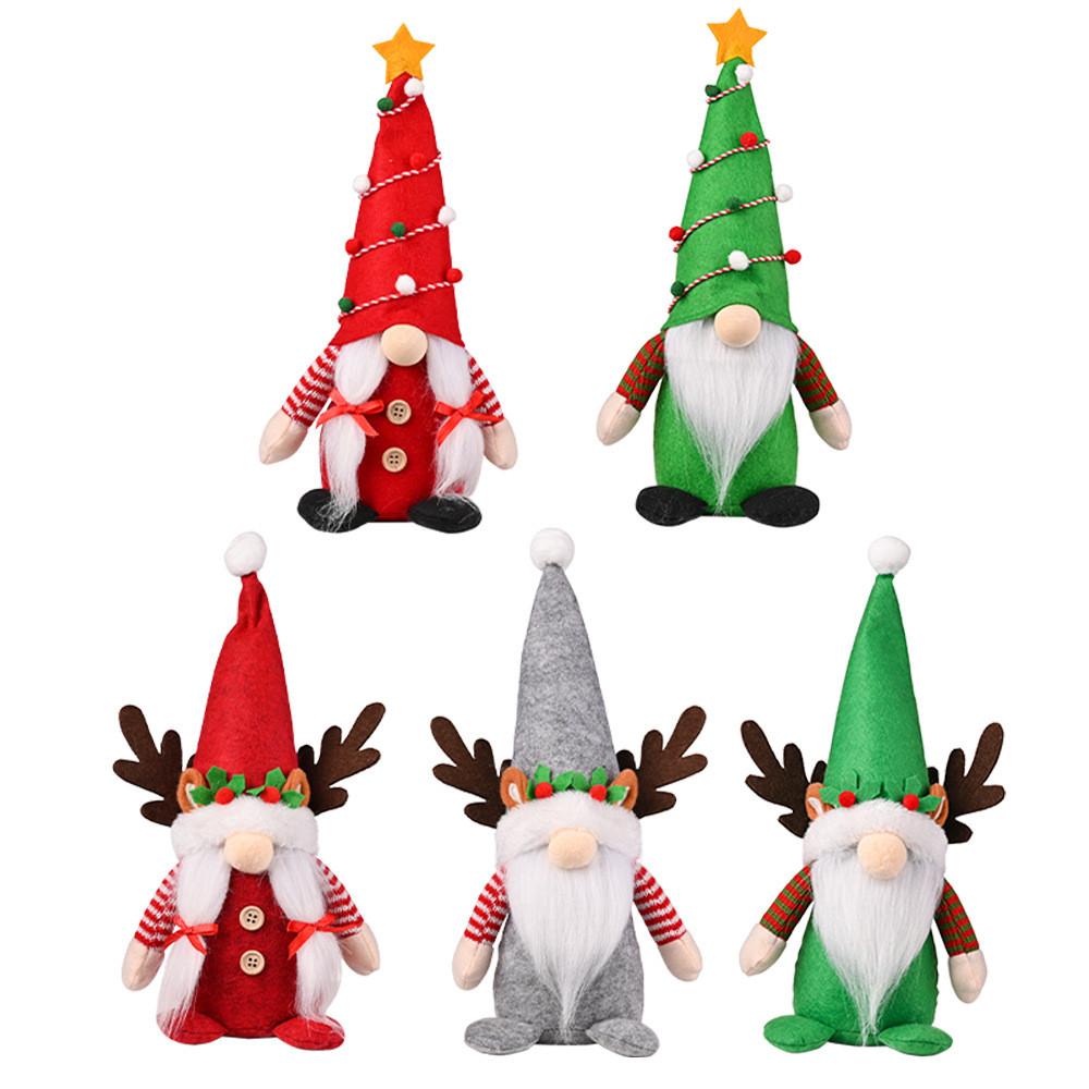 And Adorable Festive Plush Rudolf Gnome With Antlers And Colorful Pointed Hats For Christmas