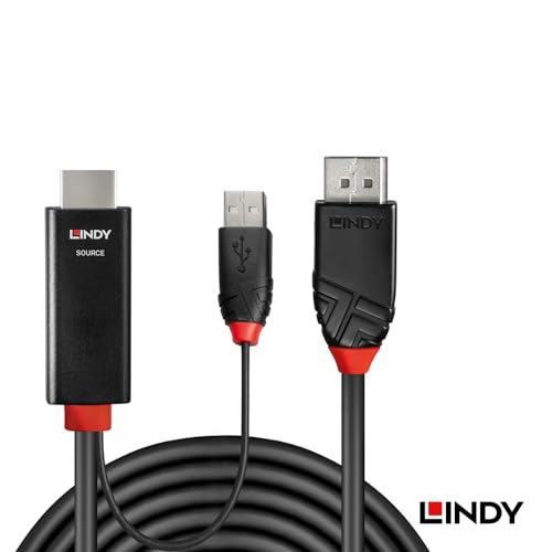 LINDY 2m HDMI 2.0 to DisplayPort 1.2 Active Cable with USB Power (Part Number: 41499)