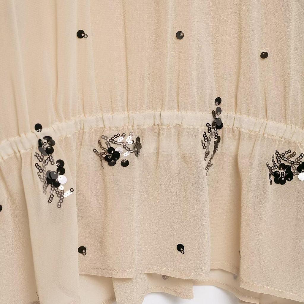 2025 Winter European & American Fashion: Versatile Semi-Transparent Sequin Long-Sleeve Shirt