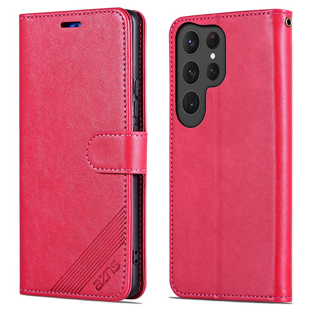 

AZNS For Samsung Galaxy S25 Ultra Case Anti-Scratch PU Leather Stand Wallet Phone Cover Red