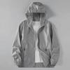 Men Summer Sun Coat Hooded Long Sleeve Zipper Placket Anti UV Jacket with Pockets Solid Color Outdoor Ice Silk Outwea