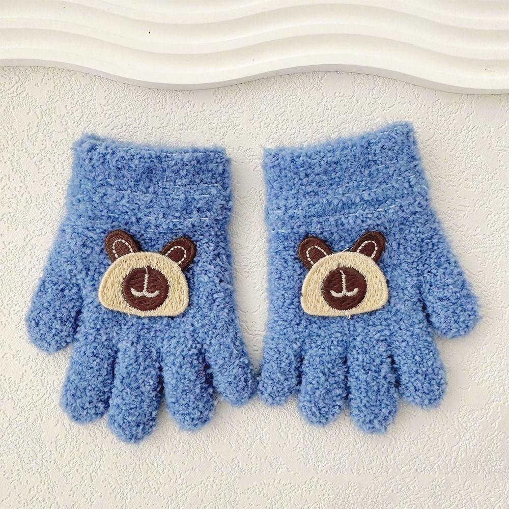 Bear Baby Fluffy Gloves Flower Knitted Mittens Warm Cartoon Pattern Gloves  Kids