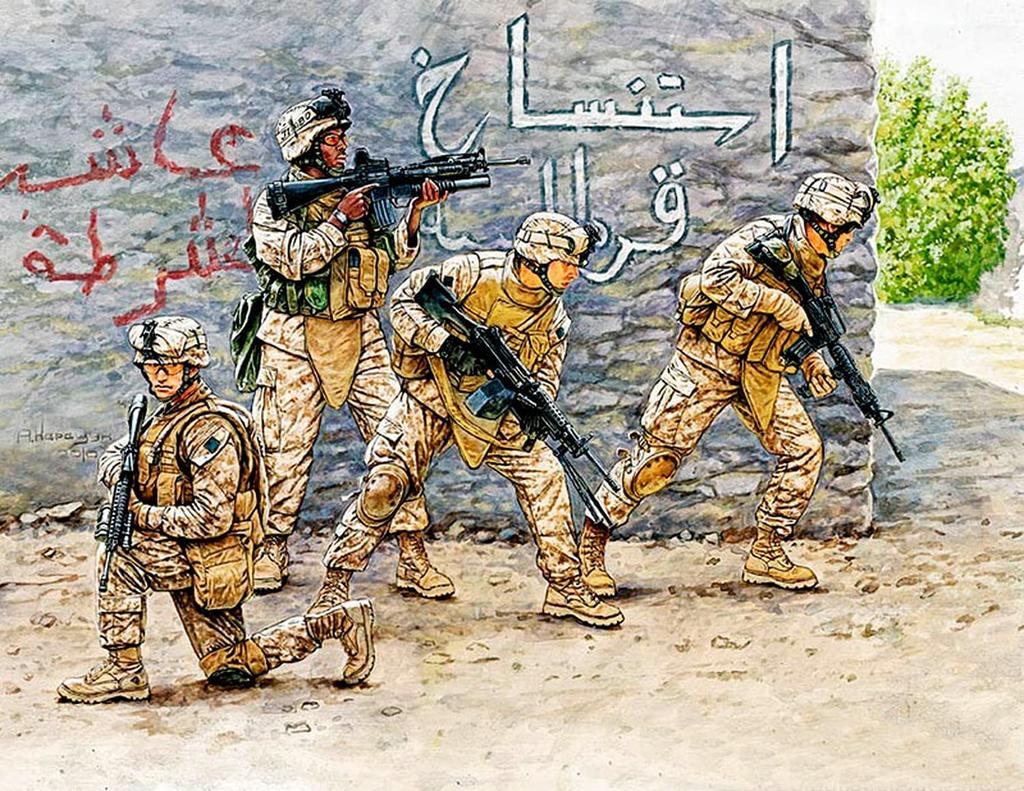 Master Box 1/35 Scale US Marine Corps Middle East Security Deployment with Various Equipment, Set of 4 Plastic Model Kits, MB35075