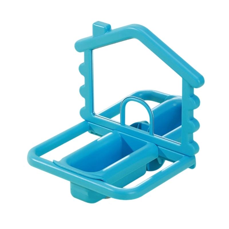 

Safe Plastic Bird Perches with Attached Mirror and Feeding Bowl for Easy Installation in Pet Bird Cages синій