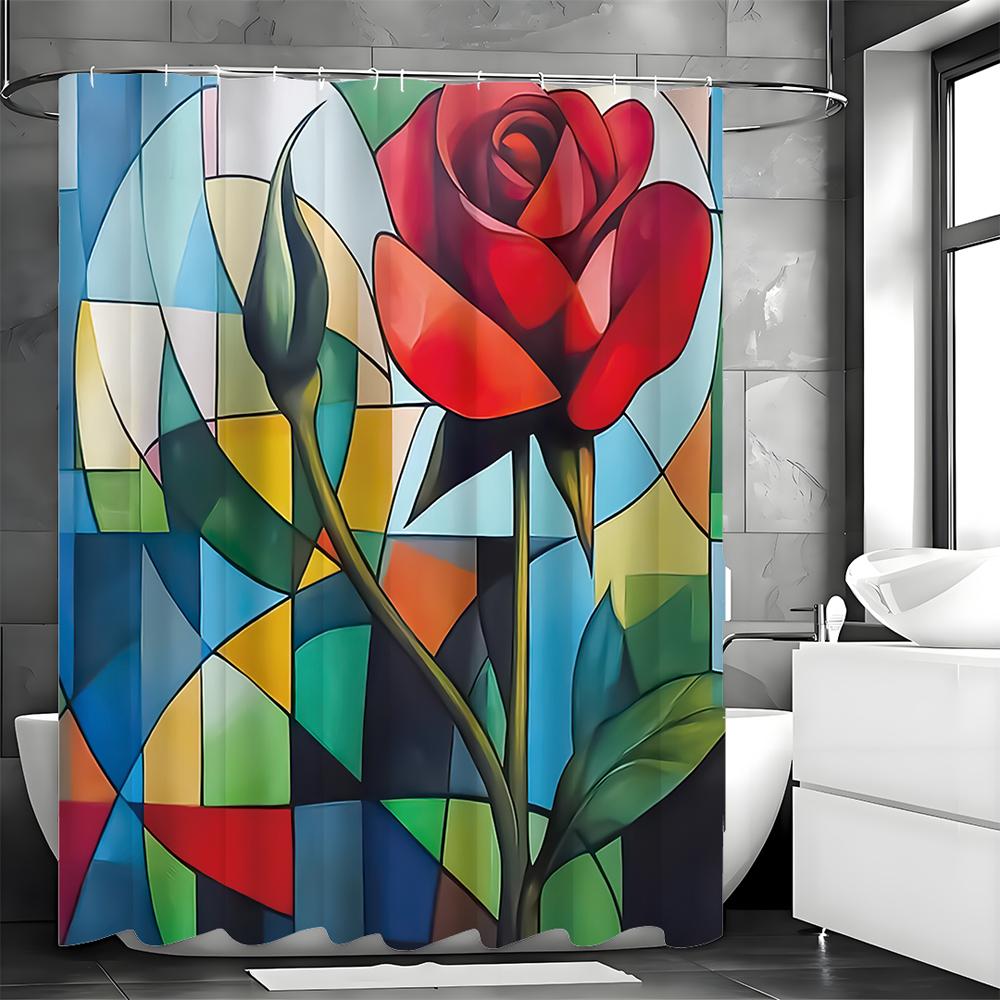 Rose Dazzle Geometric Shower Curtain, Bathroom Decorative Shower Curtain, Waterproof Shower Curtain with Hooks