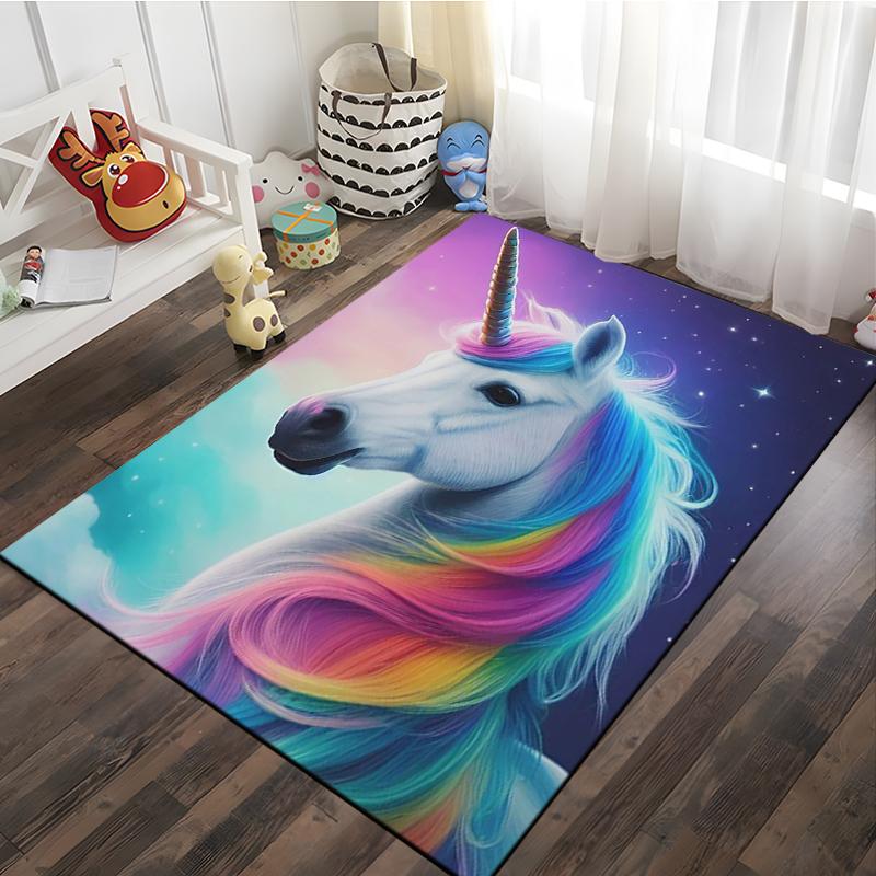 3D Cartoon Pattern Unicorn Rug Large Game Carpet Area for Living Room Kid Bedroom Sofa Kitchen Decorate Child Non-slip Floor Mat