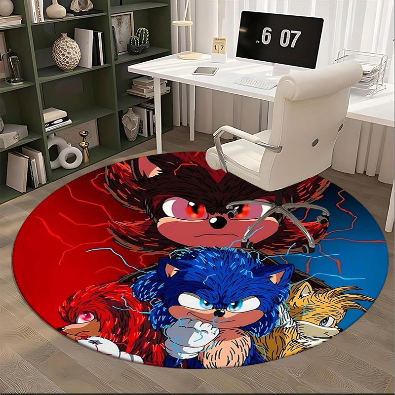 1pc Sonic the Hedgehog Anime Design Round Carpet - Office Chair Mat, Non-Slip Rug for Home Decor, Living Room, Bedroom, Game Room