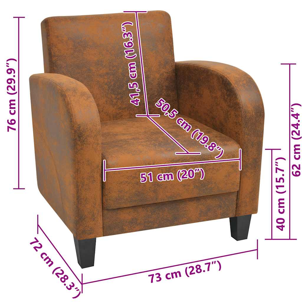 Armchair In Brown Suede Look Leather
