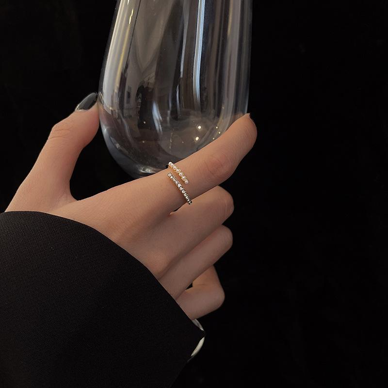 2025 New Trendy Pearl Ring Women's Niche High-end Open Ring Ring Korean Version Personalized Hand Jewelry