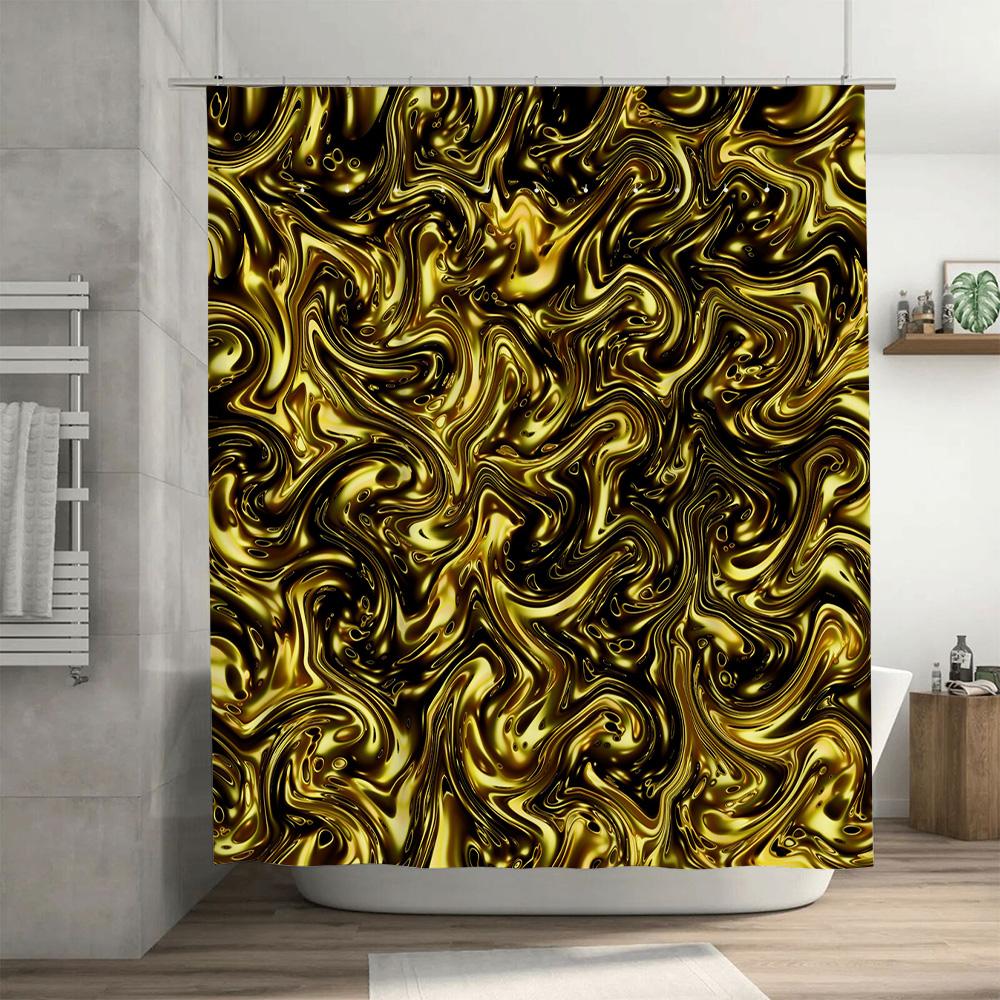 Luxury Golden Fluid Texture Print Shower Curtain Waterproof Bathroom Decor