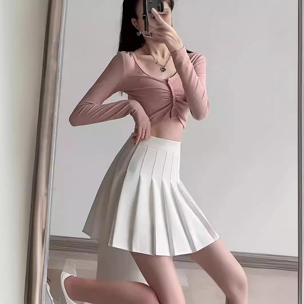 

Pleated A-line High Waist Women s Skirt - Spring/Summer/Autumn 2024 Collection, Slim Fit, Solid Color, JK Style, Short Skirt, Small Sizes Available. M розовый