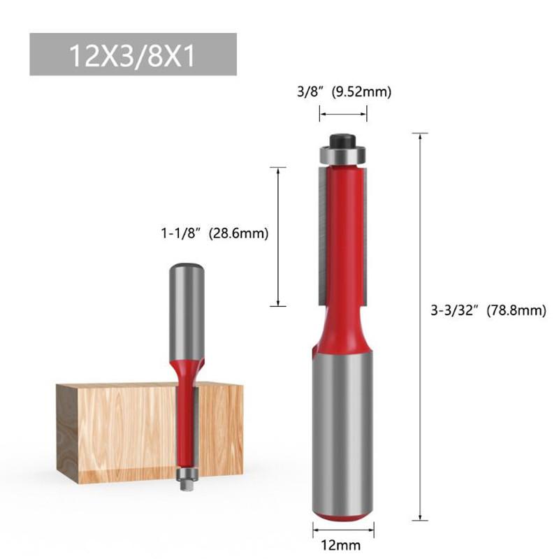 1/4 stk 1/2 tommer 12 mm skaft ende Dobbel fløyter Kulelager Flush Router Bit Rett skaft Trim Trefreser for trebearbeiding