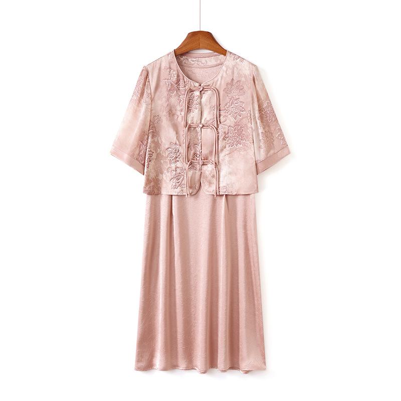 Elegant Summer Outfit: Chinese Style Two-Piece Dress Set for Mother's Day - Ideal for Middle-Aged and Elderly Women