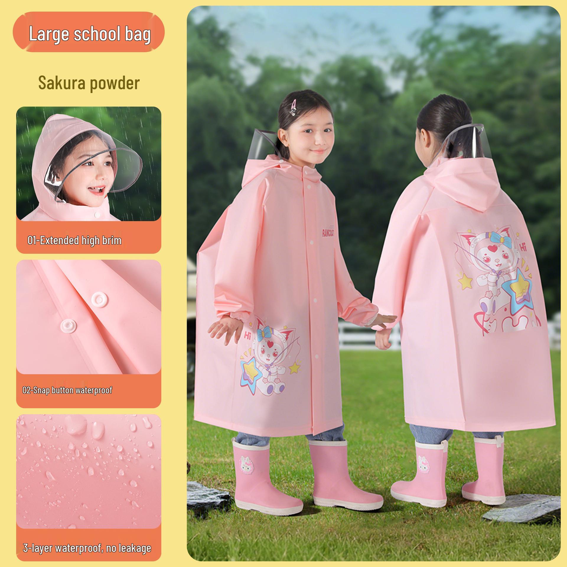 Kids  Stormproof Raincoat with Backpack Space - One-Piece Full-Body Poncho for Primary School Students XL (Recommended Height 130-140 cm)
