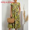Cotton Linen Floral Print Summer Dress With Round Neck For Women