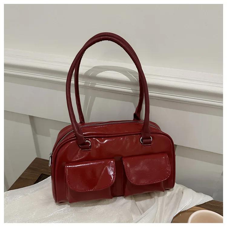 

Vintage Simple Ladies Commute Tote Bag Women Business Shoulder Bags Pu Leather Female Underarm Burgundy Large Handbags Purse