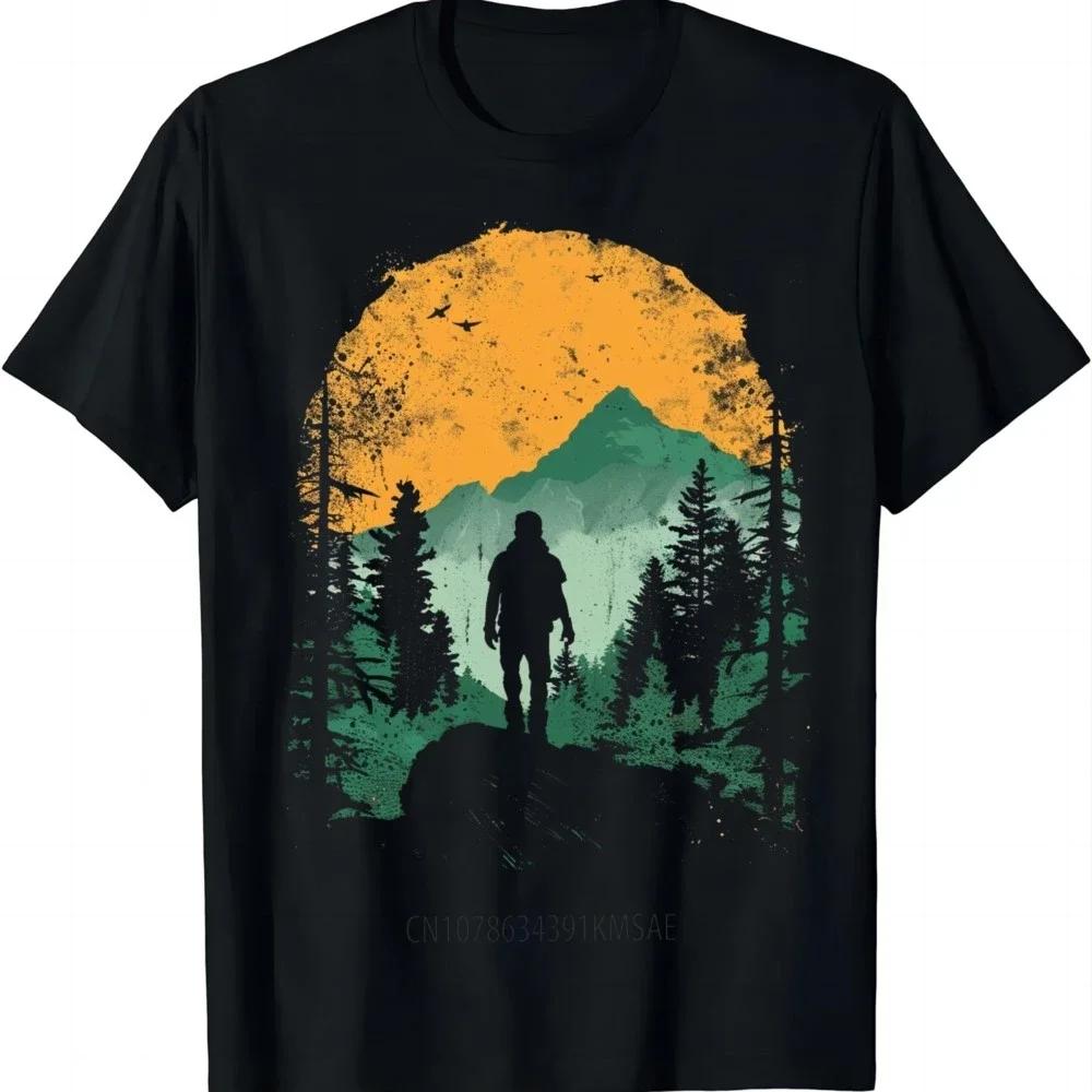 Retro-style Hiker T-shirt with Mountainous Print T Shirts Graphic T Shirts Mens Clothes Tops Camisas Streetwear Ropa Hombre