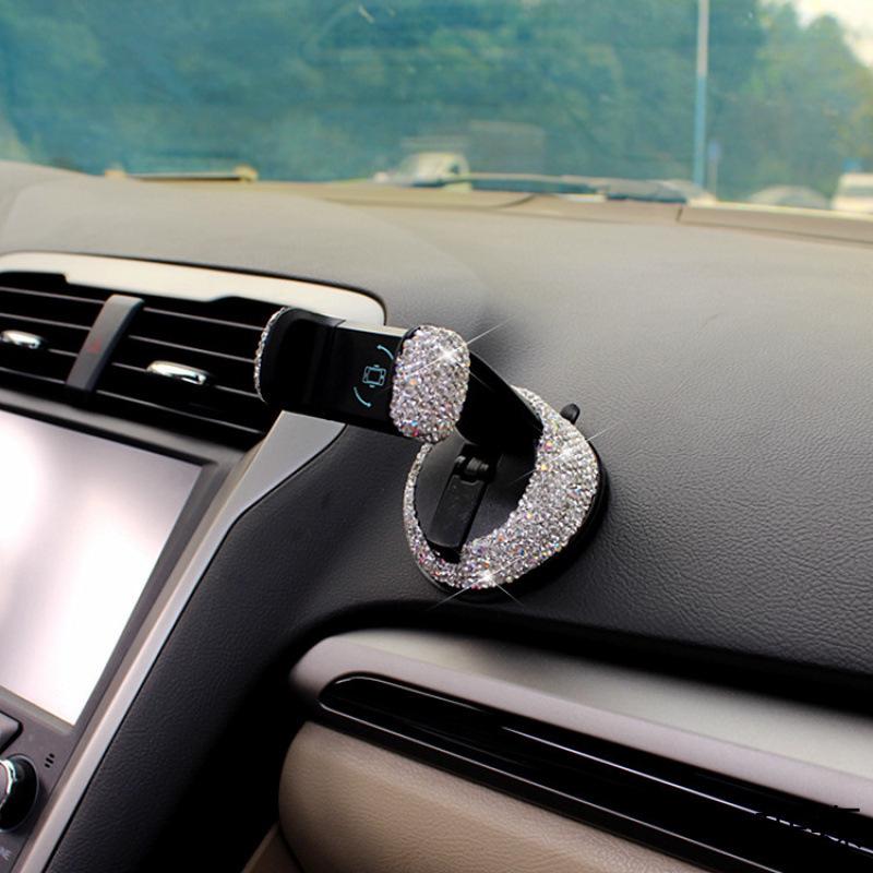 Diamond-Studded Car Phone Holder: Air Vent & Suction Cup, Universal Multifunctional Mount for Women