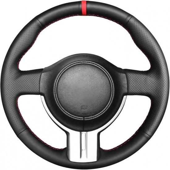

Loncky Custom Steering Wheel Cover for Scion FR-S 2013 2014 2015 2016 / Subaru BRZ 2013 2014 2015 2016 / Toyota 86 Carbon Fiber Leather Hand Stitched Microfiber Leather,Red Ma