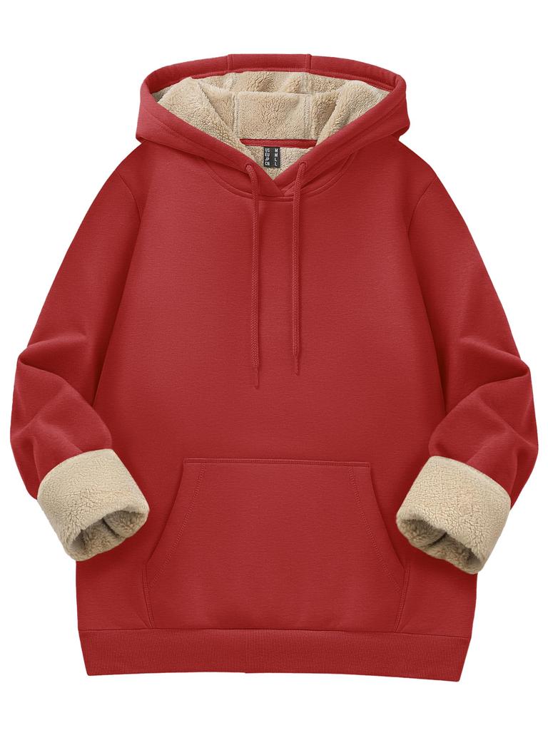 KEFITEVD Cotton Sweatshirt with Fleece Flattering Plus Fluffy and Orange Size M Women's Lining, Top, Autumn/Winter, Sizes, Warm, Thick, Loungewear,