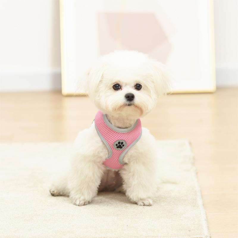 

Шлейка для собак, сетчатая, дышащая, летняя, светоотражающая жилетка для домашних щенков, шлейка для собак, мягкий нагрудный ремень для маленьких и средних собак L розовый